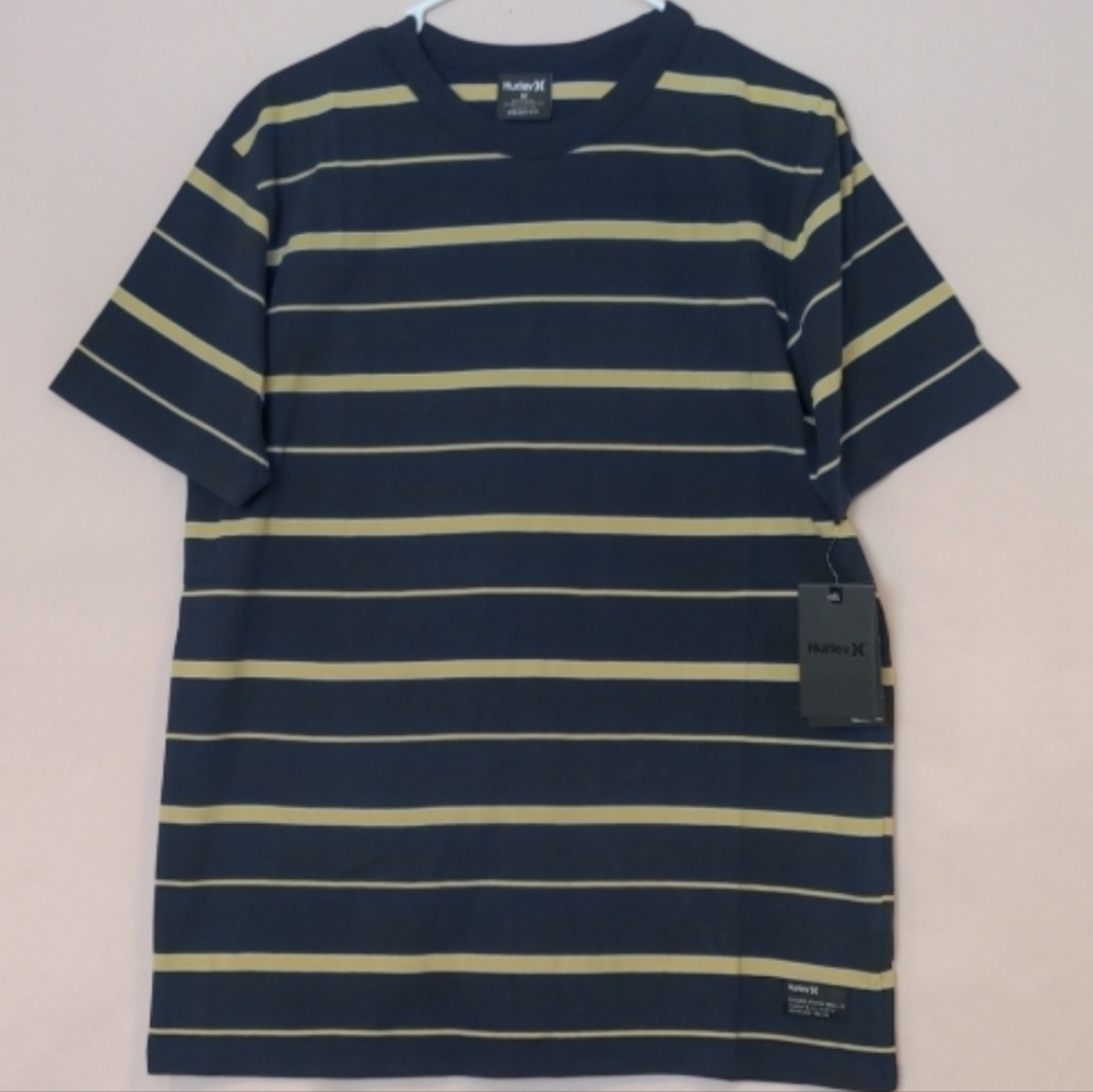Hurley Dark Blue Short Sleeve Striped Harvey Tee with Nike Dri-Fit Technology